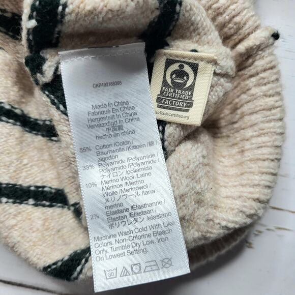 Madewell Wedged V Neck Sweater Luxury Forest Stripe Beige Green Cotton Medium - Picture 9 of 9